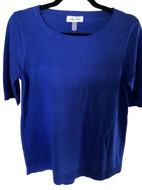 Melissa Paige Angelfish Blue Ribbed Crewneck Short Sleeve Knit Sweater NWT Mediu